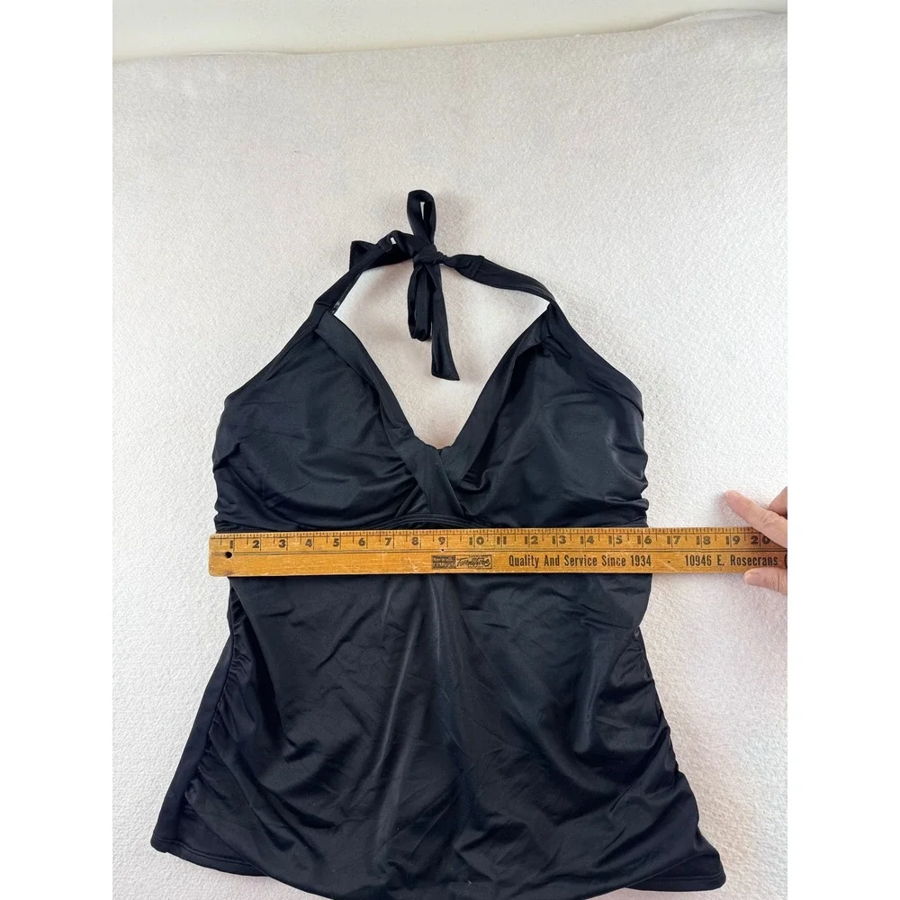 Athleta Womens Black Halter Twist Front Ruched Tankini Top 40D/DD Support